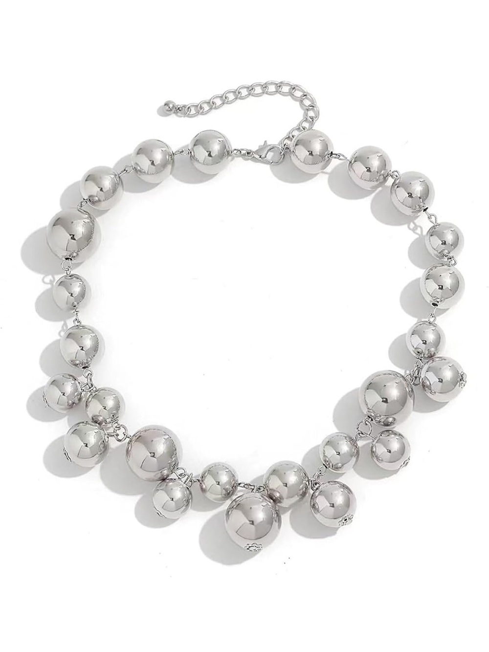 Anthropologie Shiny Silver Graduated Ball Necklace